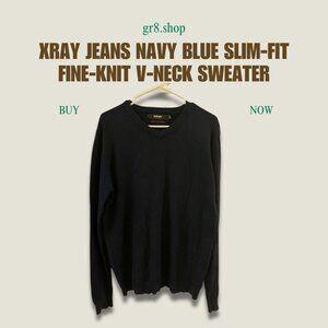 Xray Jeans Navy Slim-Fit Fine-Knit V-Neck Sweater L Premium Comfort Nylon/Viscos